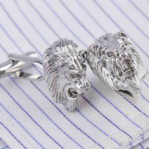 Lion Cufflinks Silver Zinc Metal Alloy Men's